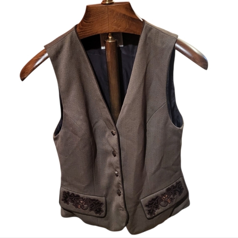 Wathne Fall Autumn Themed Equestrian Womens Brown Button Vesr Size Medium